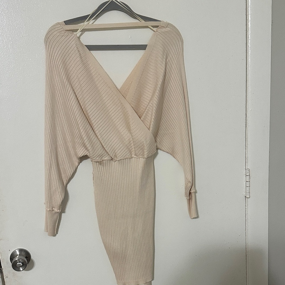 Love Tree Cream Ribbed Mini Dress